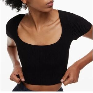 Aritzia Babaton Black Ribbed Women's Crop Top